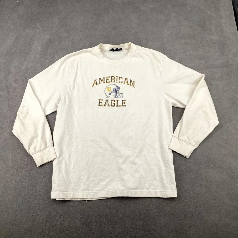 American Eagle Football T-Shirt Mens Large White Helmet Graphic Cotton Pullover